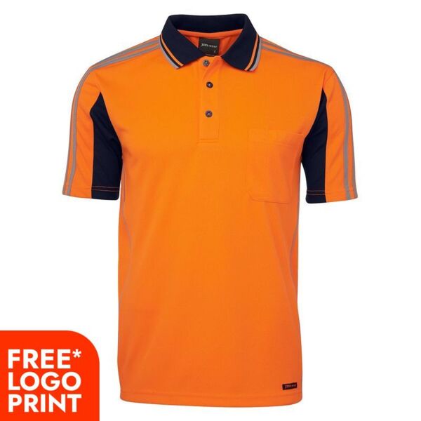 Mens Hi Vis Short Sleeve Arm Tape Polo Thumbnail