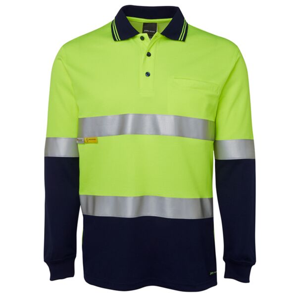 Mens Hi Vis Long Sleeve (D+N) Cotton Back Polo Thumbnail